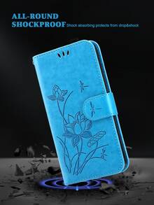 Flower Pattern Flip Phone Case - Blue - View 3
