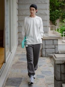 DAZY 男士閃電標識刺繡彈性腰帶衛褲 - 深灰色 - 查看 3