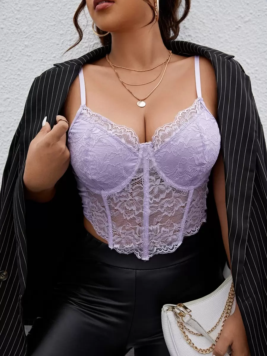 SHEIN SXY Top de tirantes bustier con encaje - Lila Púrpura - Ver 1