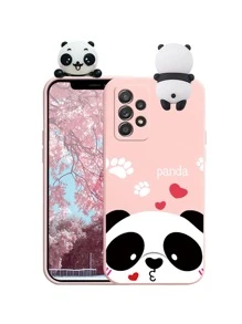 3D Standing Panda Design Mobile Phone Case, Compatible With Iphone 16, 15, 14, 13, 12, 11 Pro Max, S24U, S23U, A55, A54, A35, Full Coverage Soft Shell Waterproof Shockproof Anti-Fall Scratch Resistant - Pink - View 1