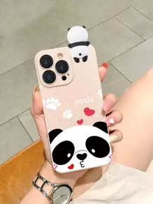 3D Standing Panda Design Mobile Phone Case, Compatible With Iphone 16, 15, 14, 13, 12, 11 Pro Max, S24U, S23U, A55, A54, A35, Full Coverage Soft Shell Waterproof Shockproof Anti-Fall Scratch Resistant - Pink - View 3
