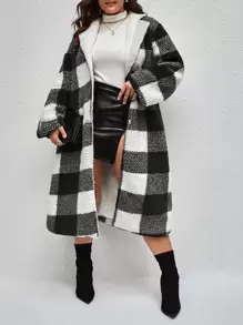 SHEIN LUNE Áo khoác cỡ lớn Nút phía trước Kẻ sọc Giải trí - Đen và trắng - Xem 1