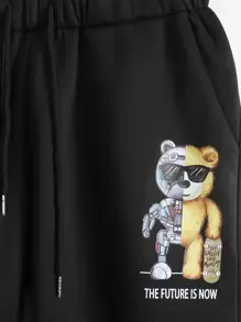 Manfinity Homme Men Bear And Slogan Graphic Sweatshirt & Drawstring Waist Joggers - Black - View 4