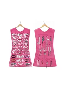 1pc Plain Hanging Jewelry Storage Bag, Gift For Back To School,Travel Essential - Hot Pink - View 2