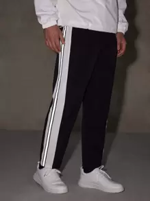 Manfinity VCAY Men Contrast Side Striped Drawstring Pants - Black - View 1