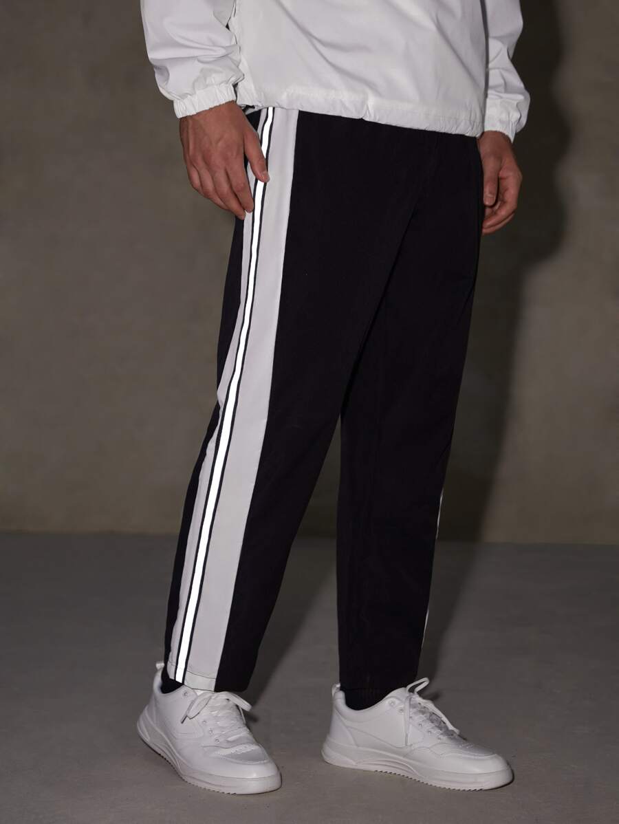 Manfinity VCAY Men Contrast Side Striped Drawstring Pants - Black - View 1