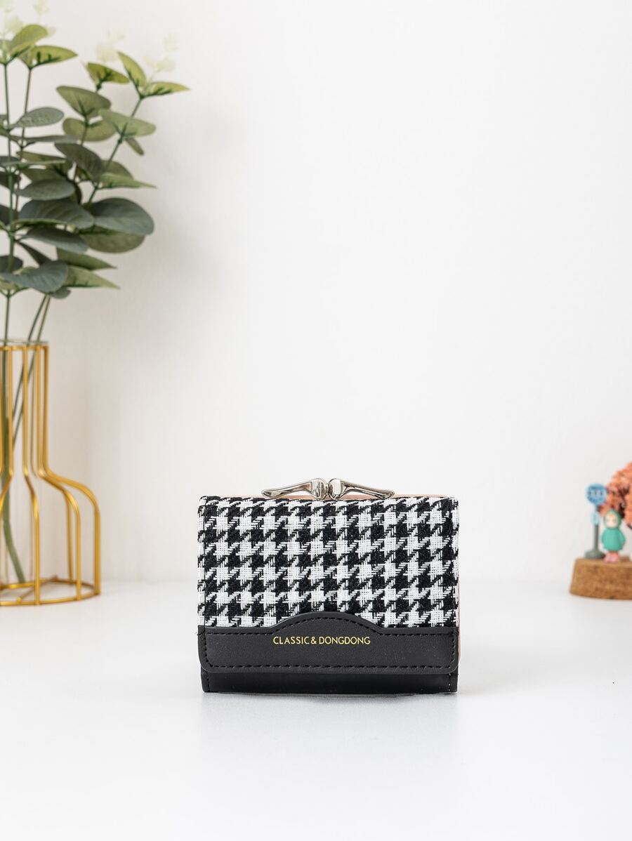 Houndstooth Đồ họa Gấp trên Ví Túi Ví Cửa sổ ID ví nhỏ Ví nữ gấp ba lần Hoa văn nhỏ Cổ điển Thời trang tối giản Hiện đại Kỷ niệm kinh doanh vào ngày lễ tình nhân cho món quà sinh nhật Cô gái Quà tặng nữ - Đen và trắng - Xem 1