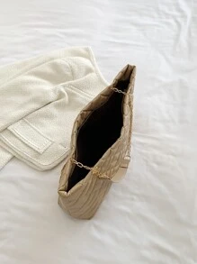 Nhẹ, di động, công suất lớn thông thường, Túi tote chi tiết chần bông thời trang, Túi xách da nhân tạo lớn thanh lịch, Túi đeo vai có dây chuyền thời trang dành cho nữ dành cho nữ, phụ nữ, sinh viên đại học, tân binh & công nhân cổ trắng cho mùa thu, mùa đông cần thiết, cho công việc, văn phòng, Đi làm, cho mùa thu đông, ngoài trời - Màu Khaki - Xem 3