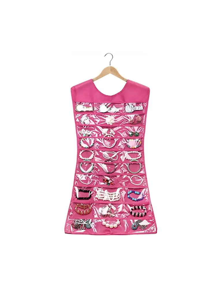 1 pieza Bolsa de almacenamiento de joyas colgante lisa, regalo para volver a la escuela, esencial para viajar - Rosa Fucsia - Añade 5