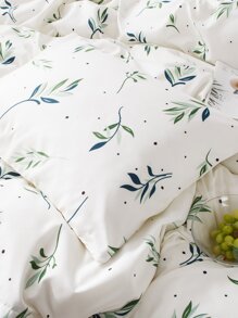 Leaf Print Duvet Cover Set Without Filler - White - View 3