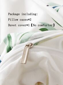 Leaf Print Duvet Cover Set Without Filler - White - View 5