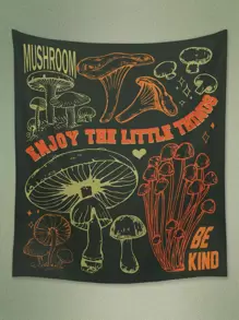ROMWE Fairycore Slogan & Mushroom Print Tapestry - Multicolor - View 1