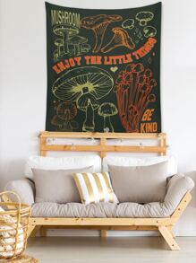 ROMWE Fairycore Slogan & Mushroom Print Tapestry - Multicolor - View 3
