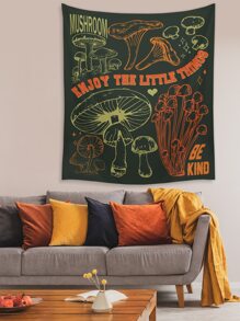 ROMWE Fairycore Slogan & Mushroom Print Tapestry - Multicolor - View 6