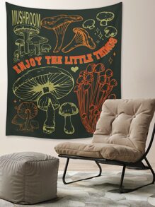 ROMWE Fairycore Slogan & Mushroom Print Tapestry - Multicolor - View 7