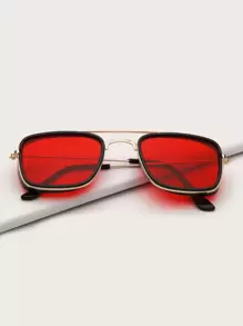 1 chiếc kính mắt nam hình vuông thời trang, phù hợp để đeo hàng ngày, phụ kiện thời trang đường phố, phụ kiện Halloween, phụ kiện đi biển. Kính mắt tạo phong cách đường phố và phù hợp với áo len, áo khoác, áo nỉ, áo hoodie, quần da và quần cargo cho kỳ nghỉ hè, đi biển, hoạt động ngoài trời, du lịch. - Đỏ - Xem 2