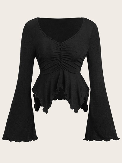 shein flounce sleeve lettuce trim tee