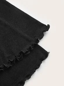 SHEIN ICON Flounce Sleeve Ruched Lettuce Trim Y2k Tee - Black - View 3