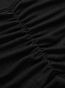 SHEIN ICON Flounce Sleeve Ruched Lettuce Trim Y2k Tee - Black - View 4