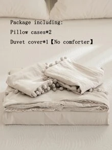 Pom Pom Decor Duvet Cover Set Without Filler - Beige - View 6