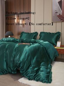 3pcs Satin Duvet Cover Set, Imitation Silk Bedding Set, Solid Color Quilt Cover Set (1pc Duvet Cover And 2pcs Pillowcases) - Green - View 7