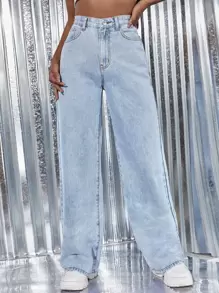 INAWLY Light Wash Wide Leg Jeans - Light Wash - View 1