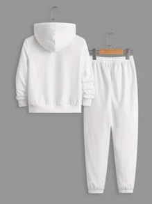 SHEIN Leap Crew Boys Patch Detail Hoodie & Joggers - White - View 2