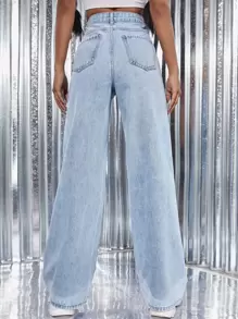INAWLY Light Wash Wide Leg Jeans - Light Wash - View 2