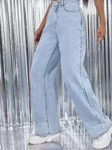 INAWLY Light Wash Wide Leg Jeans - Light Wash - View 4