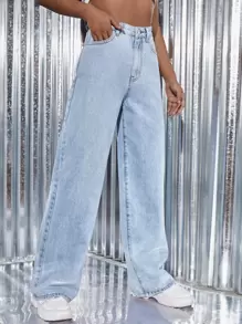 INAWLY Light Wash Wide Leg Jeans - Light Wash - View 5