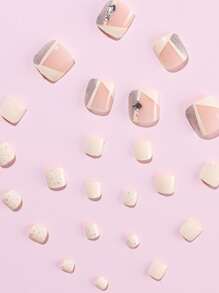 24 片短椭圆形假指甲、1 件指甲锉和 1 片胶带，用于指甲贴合，美甲用品，美甲 - 彩色 - 查看 3