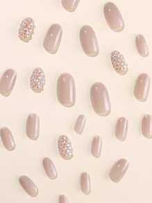 24pcs Long Oval Fake Nail & 1pc Nail File & 1sheet Tape - Coffee Brown - View 5