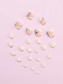 24 片短椭圆形假指甲、1 件指甲锉和 1 片胶带，用于指甲贴合，美甲用品，美甲 - 彩色 - 查看 4