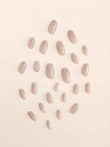 24pcs Long Oval Fake Nail & 1pc Nail File & 1sheet Tape - Coffee Brown - View 6