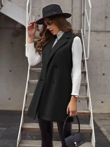 SHEIN Clasi 雙排扣翻領無袖外套