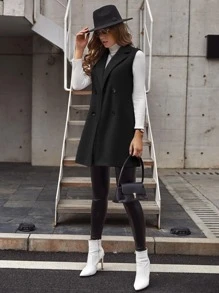 SHEIN Clasi 雙排扣翻領無袖外套