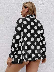 SHEIN Swim Curve 大码波尔卡圆点比基尼套装三角胸罩和高腰下装和罩衫 3 件套比基尼夏季海滩 - 黑色 - 查看 2