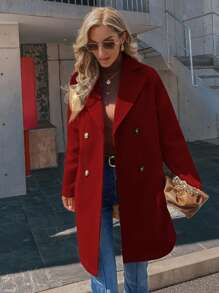 SHEIN Clasi 素色雙排釦花呢外套