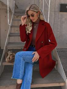 SHEIN Clasi 素色雙排釦花呢外套