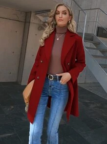 SHEIN Clasi 素色雙排釦花呢外套