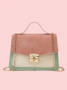 Không thấm nước, nhẹ, kiểu dáng công sở Mini Twist Lock Color Block Flap Chain Satchel Bag dành cho các cô gái tuổi teen Nữ sinh viên đại học, tân binh & nhân viên văn phòng Hoàn hảo cho văn phòng, đại học, công việc, kinh doanh, đi làm - màu xanh lá - Xem 1