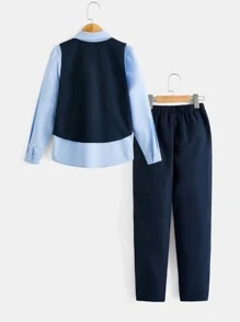 SHEIN 男孩前蝴蝶結襯衫和夾克背心和褲子