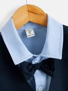 SHEIN 男孩前蝴蝶結襯衫和夾克背心和褲子