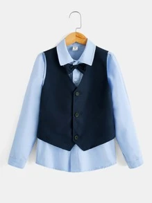 SHEIN 男孩前蝴蝶結襯衫和夾克背心和褲子