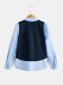 SHEIN 男孩前蝴蝶結襯衫和夾克背心和褲子