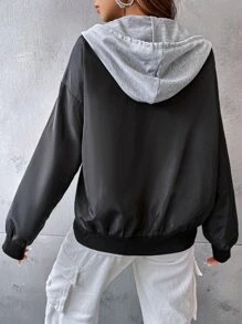 SHEIN EZwear Cazadora de hombros caídos con cordón con capucha 2 en 1 - Negro - Ver 2
