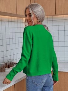 SHEIN LUNE Solid Drop Shoulder Jumper - Green - View 2