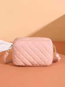 Mini Geometric Quilted Square Bag - Pink - View 2