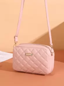 Mini Geometric Quilted Square Bag - Pink - View 3