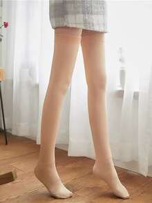 Plush Lined Over The Knee Socks - Dusty Pink - View 4